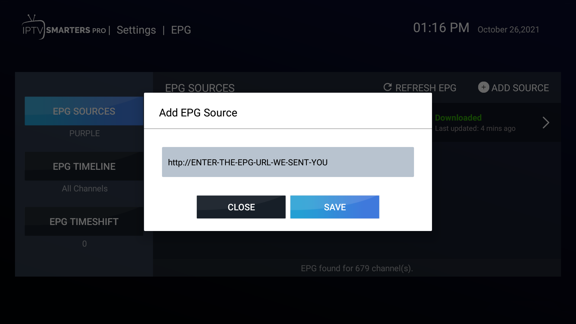 Korak 8 - EPG URL